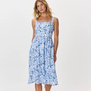 Quince 100% European Linen Fit & Flare Midi Dress in floral waterfall size small